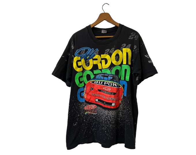 1995 Jeff Gordon NASCAR Racing Vintage Graphic T-Shirt Black Short Sleeve Cotton Unisex XL Dupont Racing Monte Carlo 90's Race Car Tee