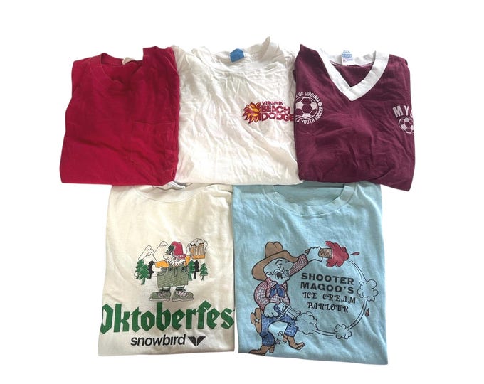 T-shirt 5 Pack of Distressed or Damaged 80s 90s Vintage Tshirts Size Small Medium Adult Unisex Short Sleeve Graphic Tees