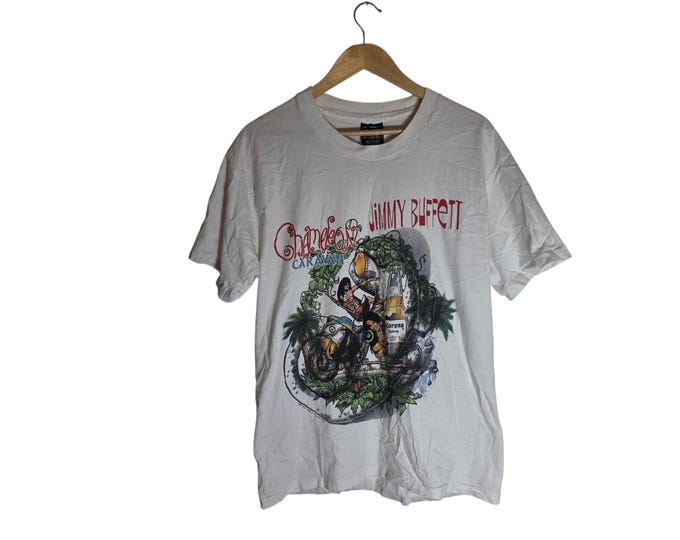 Vintage 1993 Jimmy Buffett Chameleon Caravan Tour T Shirt, Corona Extra Tropical Concert Graphic T Shirt  with Venues Listed, White Size XL