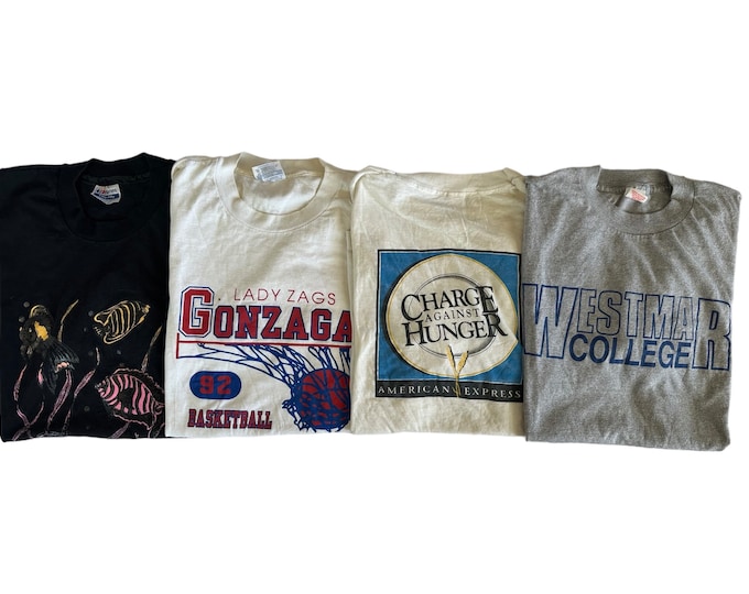 80s & 90s T-shirt Pack of Distressed Damaged Vintage Tees Size Large Adult Unisex Short Sleeve Graphic Tshirts