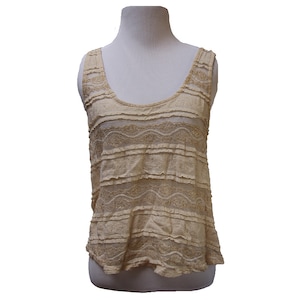 Sheer Cream & Gold Women&#39;s Lace Tank Top Size Small
