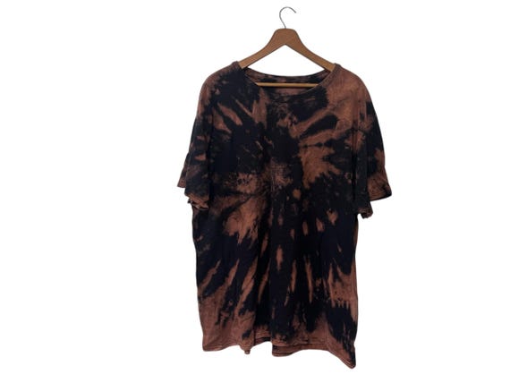 Reverse Tie Dye Black Dyed Short Sleeve T-shirt Crew Neck Size 2XL Grunge Fashion Tee Tiedye Shirt