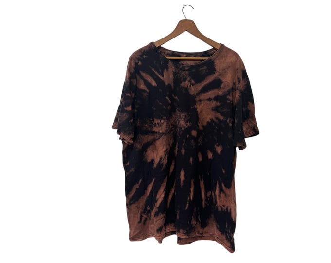 Reverse Tie Dye Black Dyed Short Sleeve T-shirt Crew Neck Size 2XL Grunge Fashion Tee Tiedye Shirt