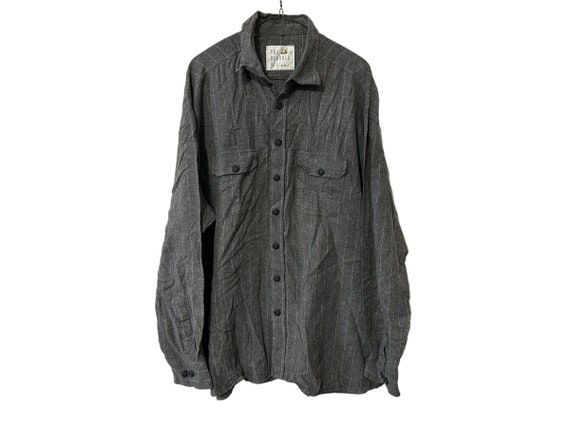 Gray Vertical Striped Soft Cotton Flannel Shirt XXL