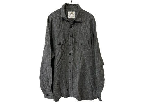 Gray Vertical Striped Soft Cotton Flannel Shirt X… - image 1