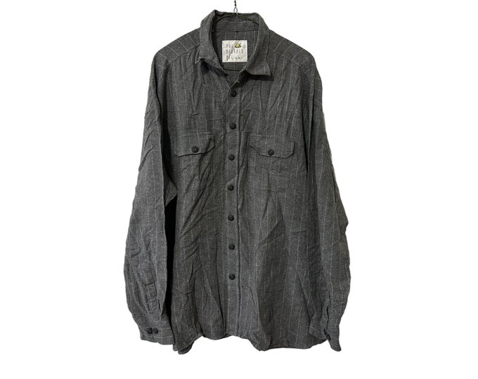 Gray Vertical Striped Soft Cotton Flannel Shirt XXL