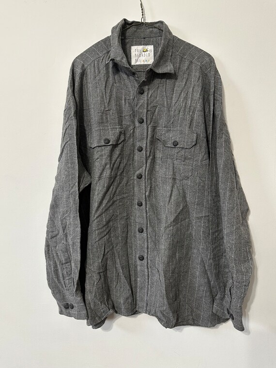 Gray Vertical Striped Soft Cotton Flannel Shirt X… - image 3