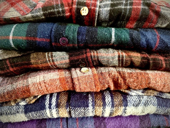 PICK ONE: Vintage Wool Blend Flannel Shirts Cozy Cabin Flannel Unisex Mens Sizes Mixed Plaids & Colors