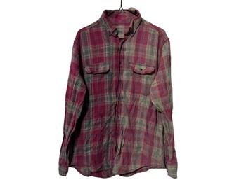 Magenta Half Bleached Vertical Dyed Flannel Shirt Size Medium