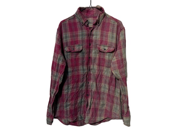 Magenta Half Bleached Vertical Dyed Flannel Shirt Size Medium