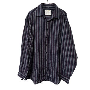 Vertical Striped Flannel Button Down Shirt XXL Navy Burgundy Gray Stripes 2X Unisex Adult