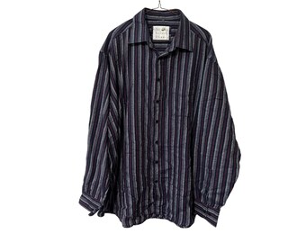 Vertical Striped Flannel Button Down Shirt XXL Navy Burgundy Gray Stripes 2X Unisex Adult
