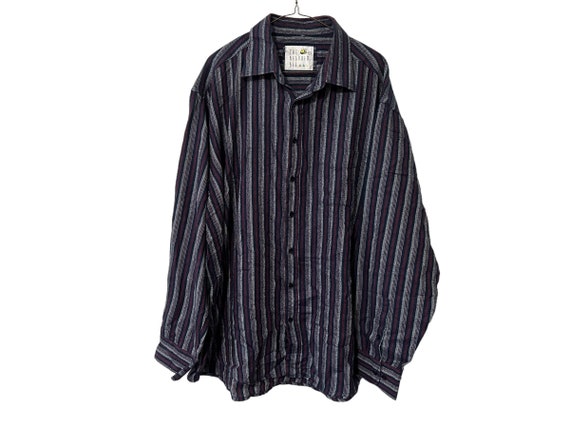XXL Vertical Striped Flannel Shirt Button Down Navy Burgundy Gray