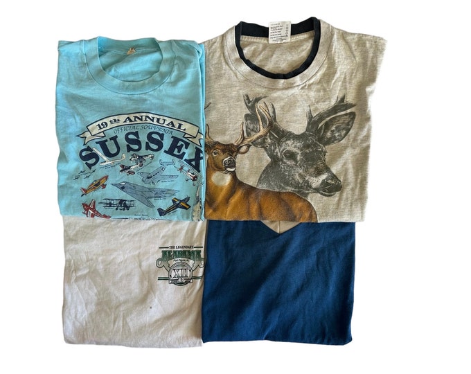 Vintage T-shirt 4 Pack Distressed & Damaged 90s Tshirts Old Tees Size Large Adult Unisex Graphic Shirts