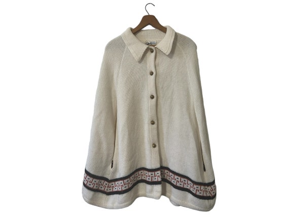 70s Sleeveless Collared Shawl Cardigan Sweater Acrylic White with Buttons Down Front Sears Roebuck One Size Fits All Womens