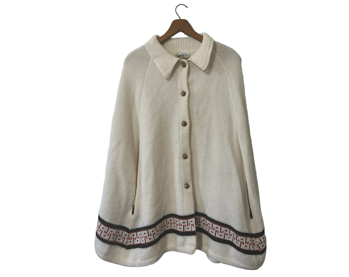 70s Sleeveless Collared Shawl Cardigan Sweater Acrylic White with Buttons Down Front Sears Roebuck One Size Fits All Womens