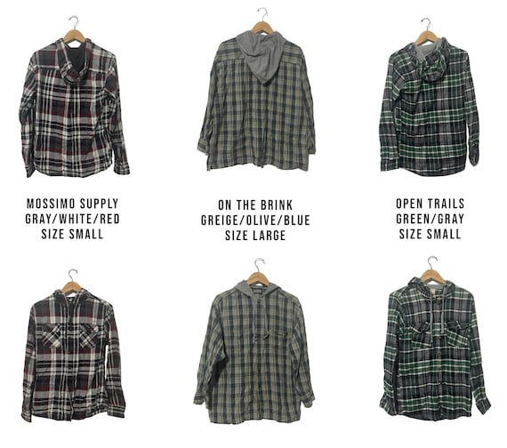 PICK ONE: Hooded Flannel Shirt Plaid Vintage Grunge Style PICK ONE: Hooded Flannel Shirt Plaid Vintage Grunge Style