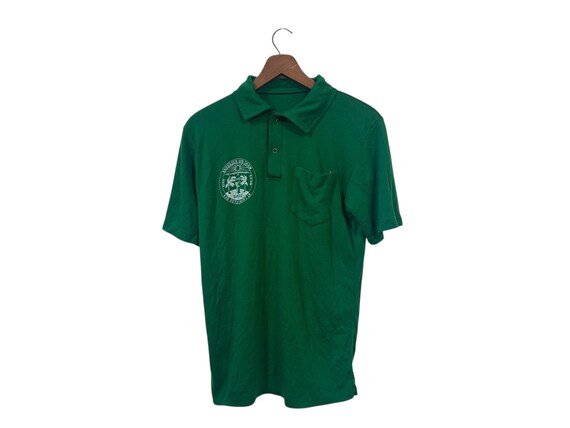 70s US Air Force Base Andersen AFB Guam Green Polo Shirt Mens Vintage Short Sleeve Top Size Medium