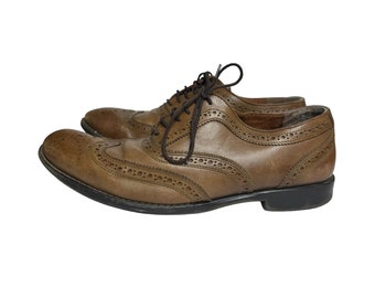 Men's Vintage Leather Stafford Oxford WingTip Dress Business Shoes Lace Up Brown Size 11 US