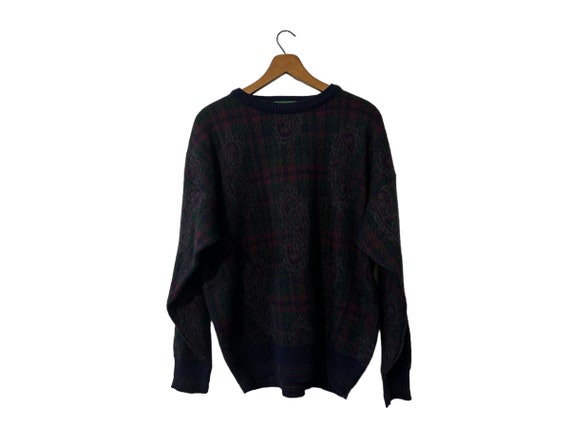Dark Paisley Saville Row Vintage Pullover Sweater Blue Gray Burgundy Green Men's Medium