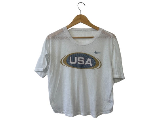 Vintage NIKE Mesh Cropped Top T-shirt See Through Sheer Top White Size Medium