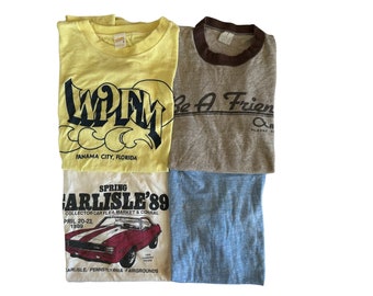 Vintage T-shirt 4 Pack Distressed 80s 90s Tees Size Small Medium Adult Unisex Graphic Shirts