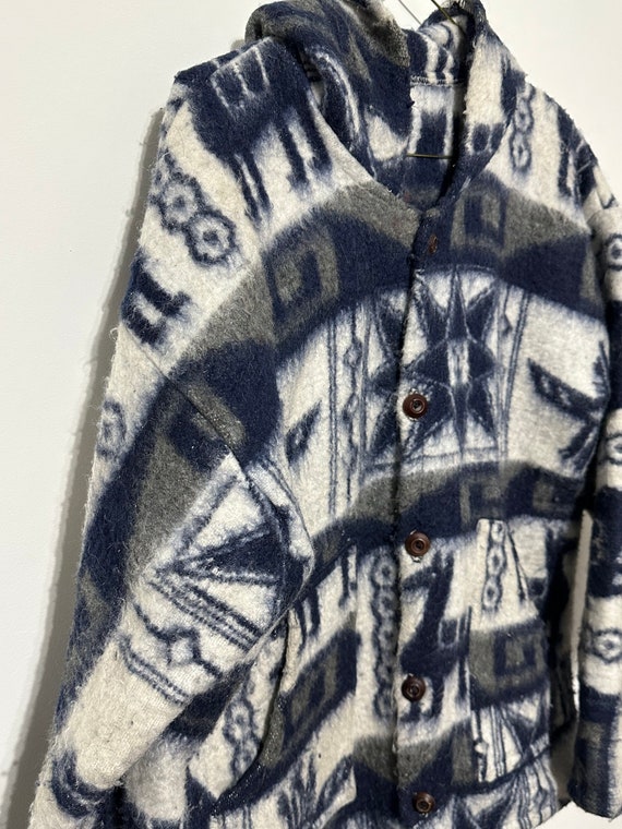 Vintage Alpaca Print Jacket South American Hooded… - image 4