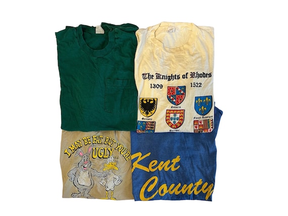 Vintage T-shirt 4 Pack Distressed Damaged 80s 90s Tees Unisex Size Large / XL Funny Ironic Weird Graphic Shirts