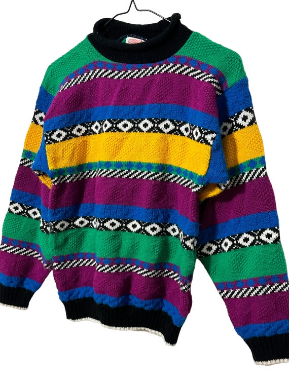 Kids Mardi Gras Sweater Vintage 90s Purple Green … - image 4