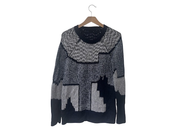 Abstract Geometric Sweater Navy Blue Pullover Womens Size Small
