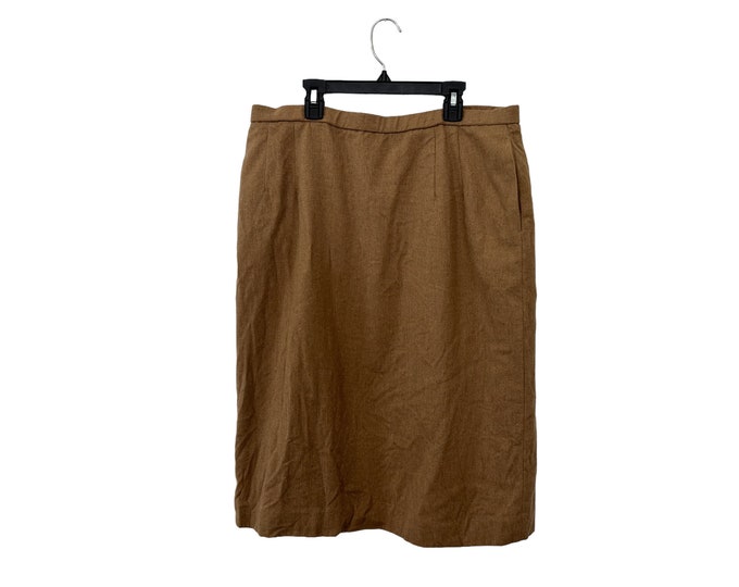 Vintage Pendleton Wool Camel Brown Pencil Skirt Work Dress Casual Lined Pockets Women's Size 18