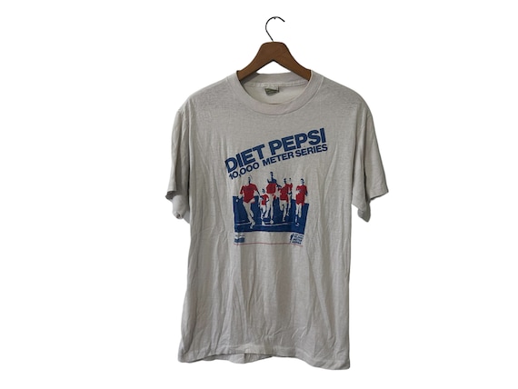 80's Vintage Diet Pepsi 10,000 Meter Series Road Race T-Shirt Light Gray Short Sleeve Adult XL