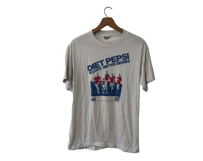 80's Vintage Diet Pepsi 10,000 Meter Series Road Race T-Shirt Light Gray Short Sleeve Adult XL