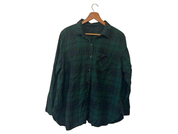 Hunter Green Women's Flannel Shirt Lightweight Thin Cotton Plaid Button Down Ladies XL