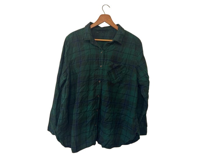 Hunter Green Women's Flannel Shirt Lightweight Thin Cotton Plaid Button Down Ladies XL