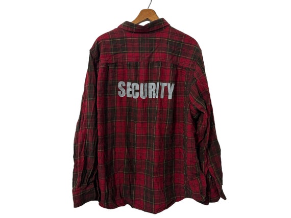SECURITY Red Brown Plaid Flannel Shirt Long Sleeve Button Down Pockets Size XXL 2X