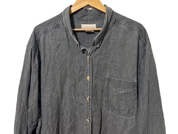 3XL Women's Gray Chambray Button Down Long Sleeve… - image 2