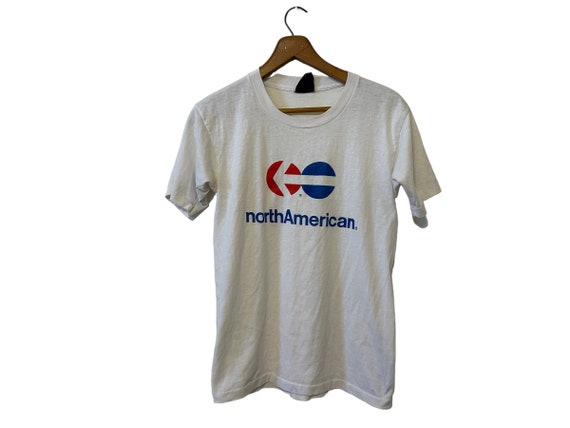 90s Vintage North American Airlines White T-Shirt with Red and Blue Logo Shortsleeve Unisex Adult Small / Medium