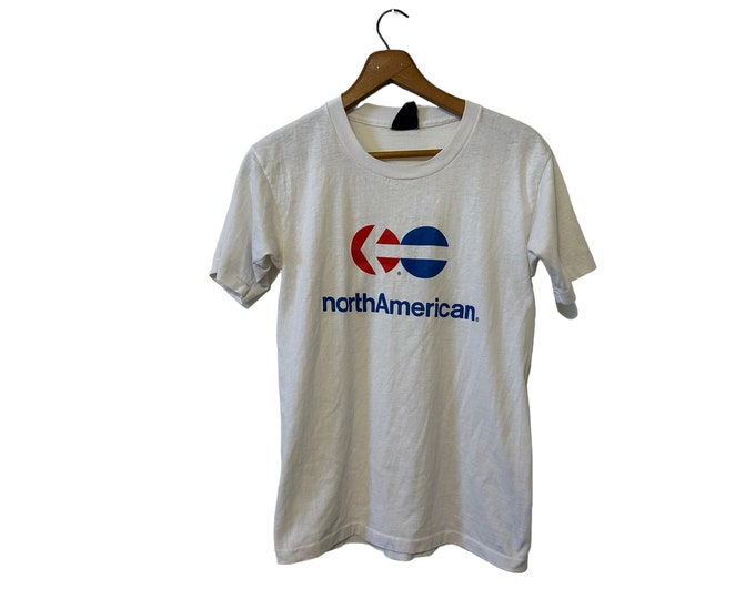 90s Vintage North American Airlines White T-Shirt with Red and Blue Logo Shortsleeve Unisex Adult Small / Medium