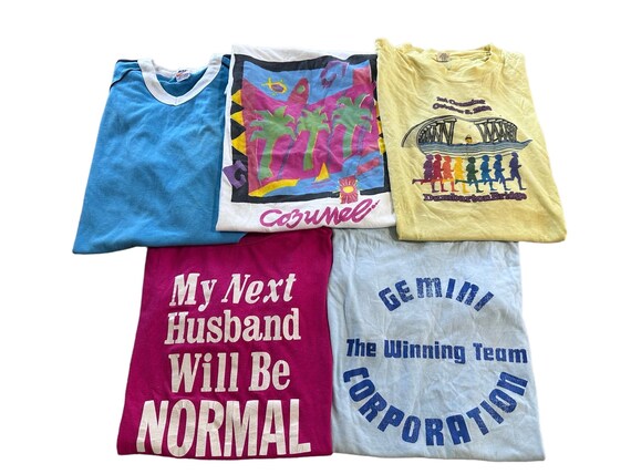 Pack of 5 Distressed 80's & 90's Vintage T-shirts Size Large with Damage and Defects