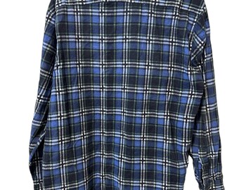 Vintage 80s Blue Plaid Flannel Button Down Long Sleeve Shirt With