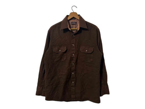 Solid Brown Acrylic Flannel Shirt Vintage Button Down Mens Oxford Shirt Northwest Territory Size Small Medium