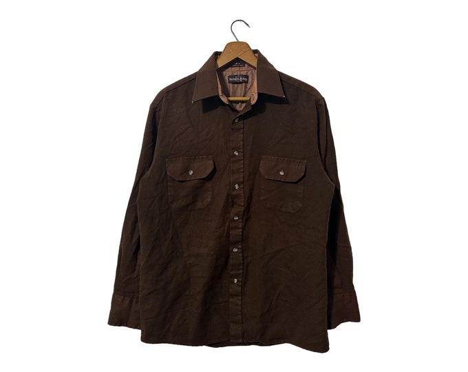 Solid Brown Acrylic Flannel Shirt Vintage Button Down Mens Oxford Shirt Northwest Territory Size Small Medium