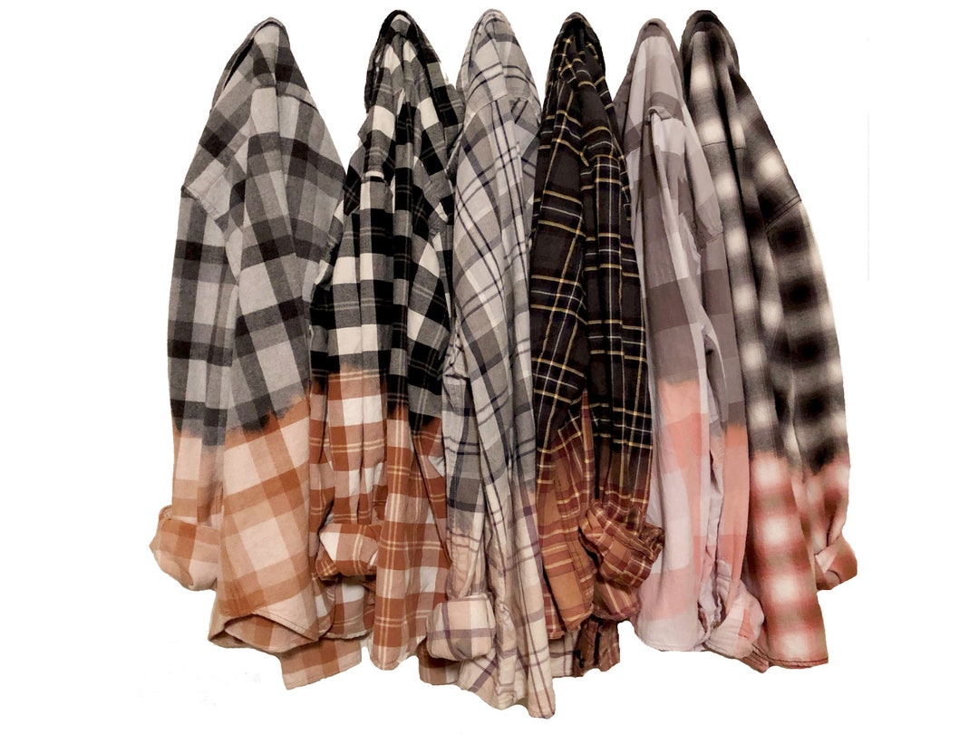 Half Bleached Flannel Shirt Custom Hand Dyed Ombre Bleach - Etsy