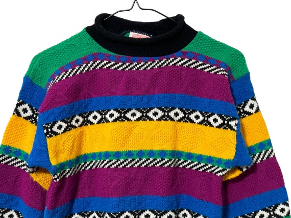 Kids Mardi Gras Sweater Vintage 90s Purple Green … - image 2
