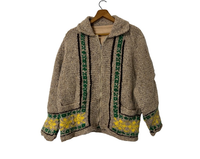 Cottagecore Wool Blend Collared Zip Up Cardigan Sweater with Pockets Vintage Knit Jacket Beige Unisex Adult