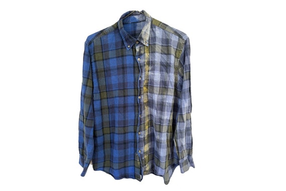 Acid Washed Vertical Ombre Grunge Flannel Shirt