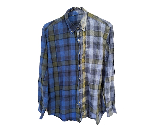 Acid Washed Vertical Ombre Grunge Flannel Shirt