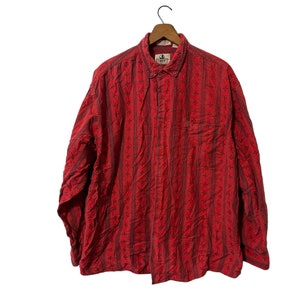 Striped & Patterned 80's Vintage Cotton Flannel Shirt Red Button Down Long Sleeve Forest Trail Mens Size XL