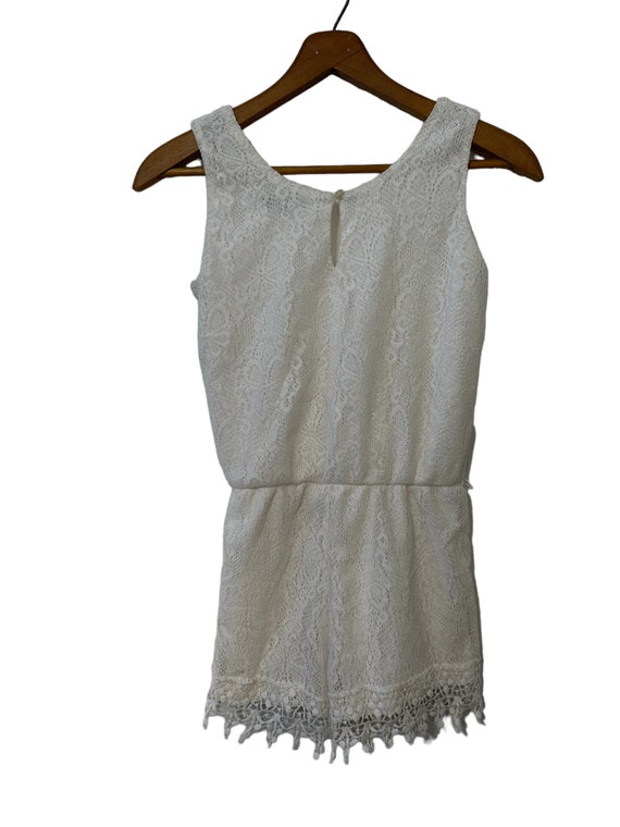 White Lace Romper Jumpsuit Shorts Intricate Trim … - image 7